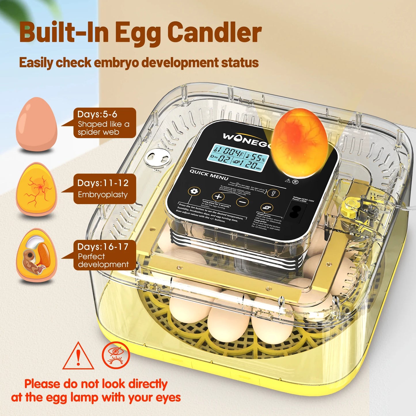 12-24 Egg Incubator With Auto Turn Temp Humidity Control