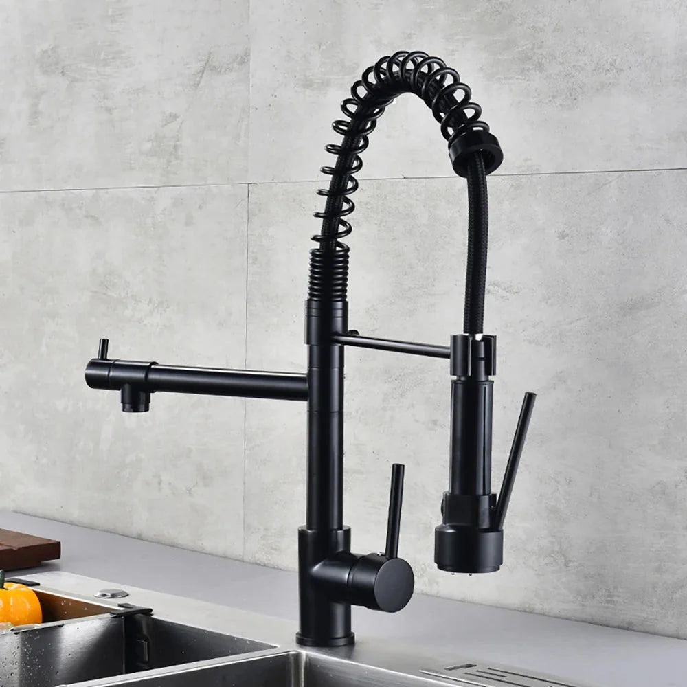 DQOK Black Brushed Spring Pull Down Kitchen Sink Faucet Hot & Cold Water Mixer Crane Tap with Dual Spout Deck Mounted The Pet & Home Store