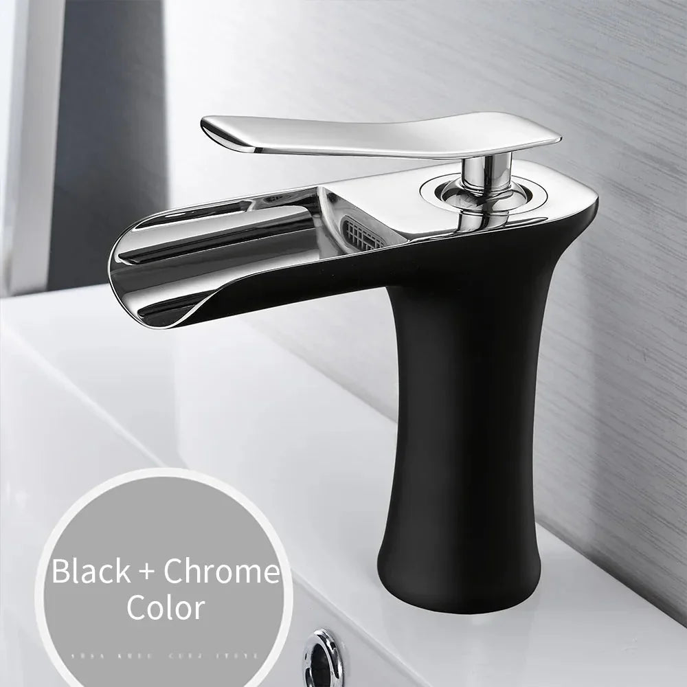 Black Basin Faucets Waterfall Bathroom Faucet Single handle Basin Mixer Tap Bath Faucet Brass Sink Water Crane Silver 6009 The Pet & Home Store
