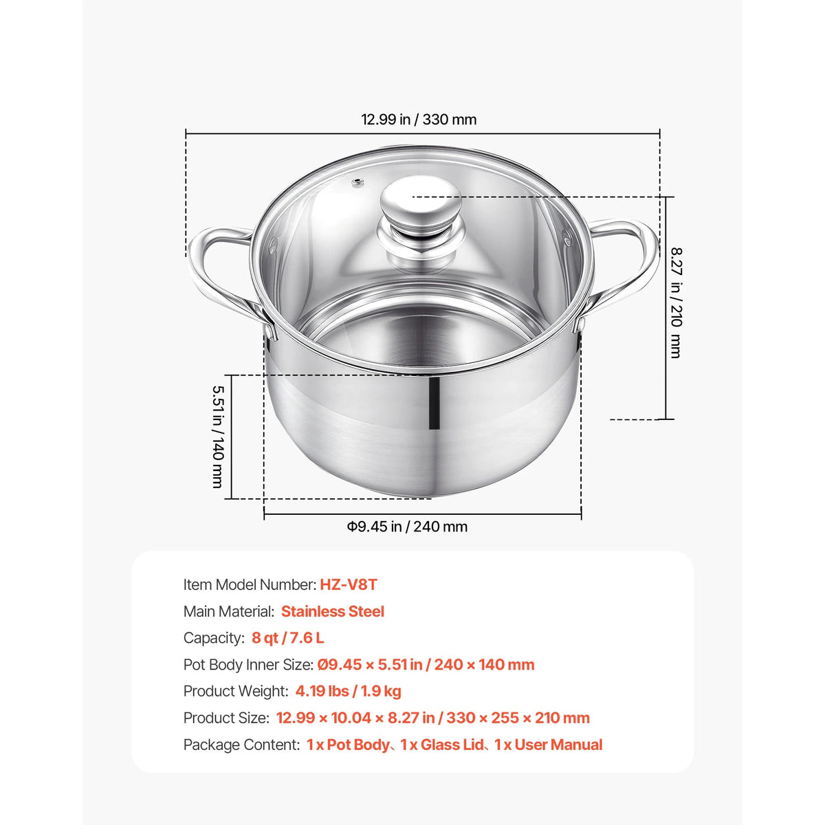 SucceBuy 8/12/16 Qt Stainless Steel Stock Pot with Glass Lid PFOA-Free Compatible with Gas Stoves Induction Cooktops for Soups The Pet & Home Store