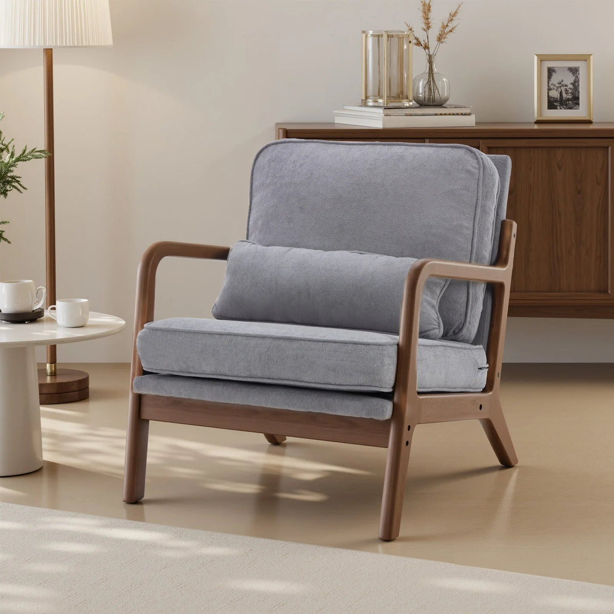 JHK Mid Century Modern Chair Solid Wooden Frame Accent Chair with Arms and Waist Cushion Reading Chairs for Adults Lounge Chair The Pet & Home Store
