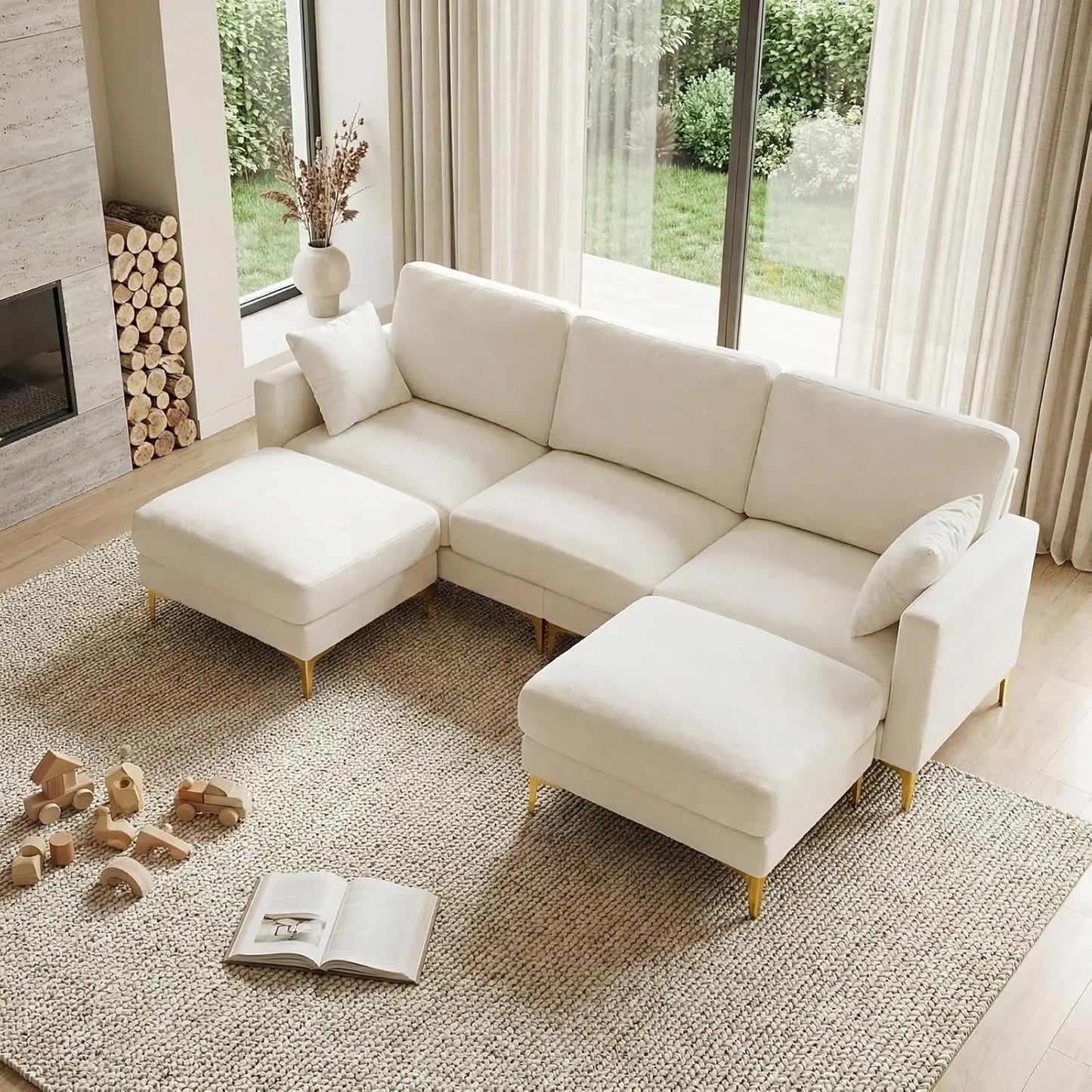 100" W U Shaped Couch with Ottoman, 22" Deep Seat Comfortable Sectional Couches for Living Room, Chenille Fabric,Customized