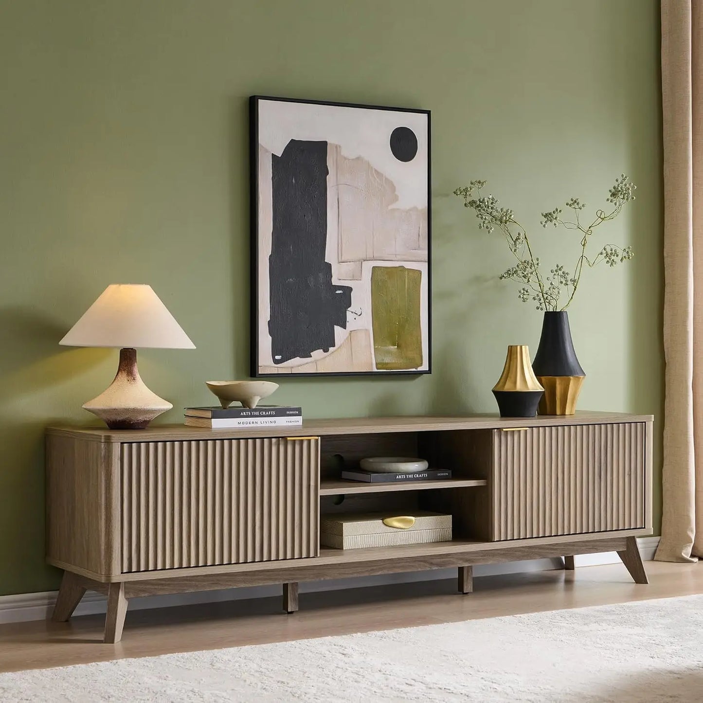 Guangbai Mid Century Modern Fluted TV Stand Entertainment Center