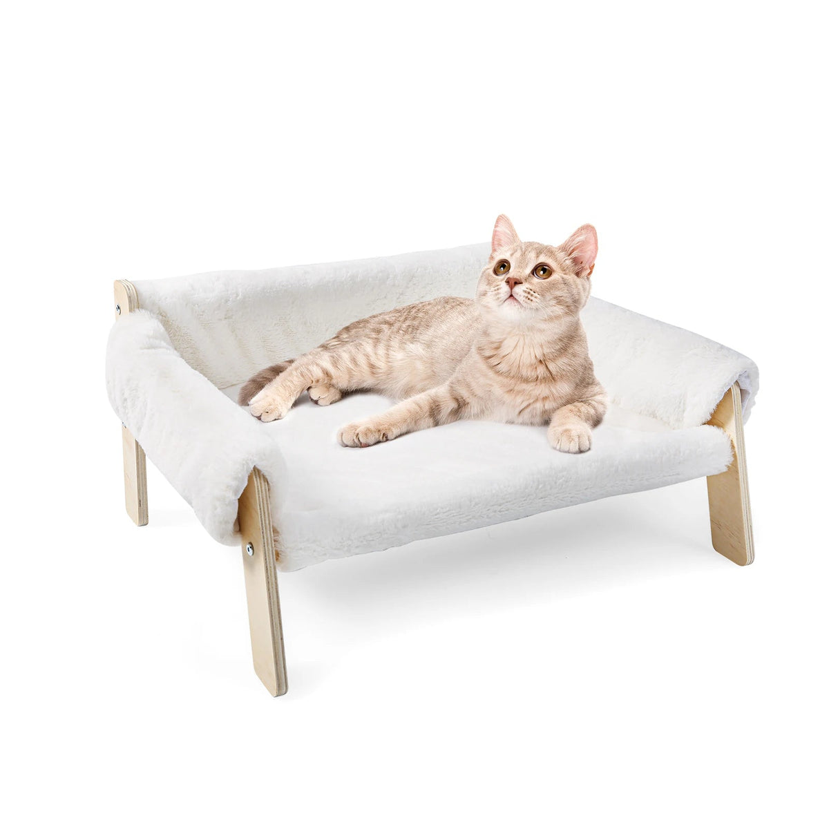 Large Cat Bed Sturdy Wooden Leg Raised Plush Cat Sofa Bed Kitten Bed for Indoor Cats - Soft Cat Couch The Pet & Home Store