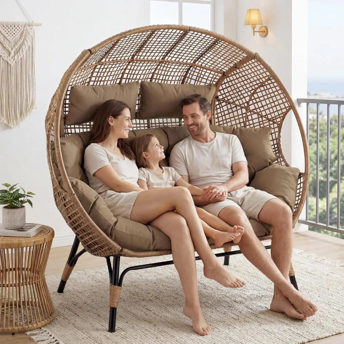 Oversized Double Egg Chair Wicker Rattan Lounge Loveseat with Legs for Patio Garden Backyard Living Room Beige, Customized The Pet & Home Store