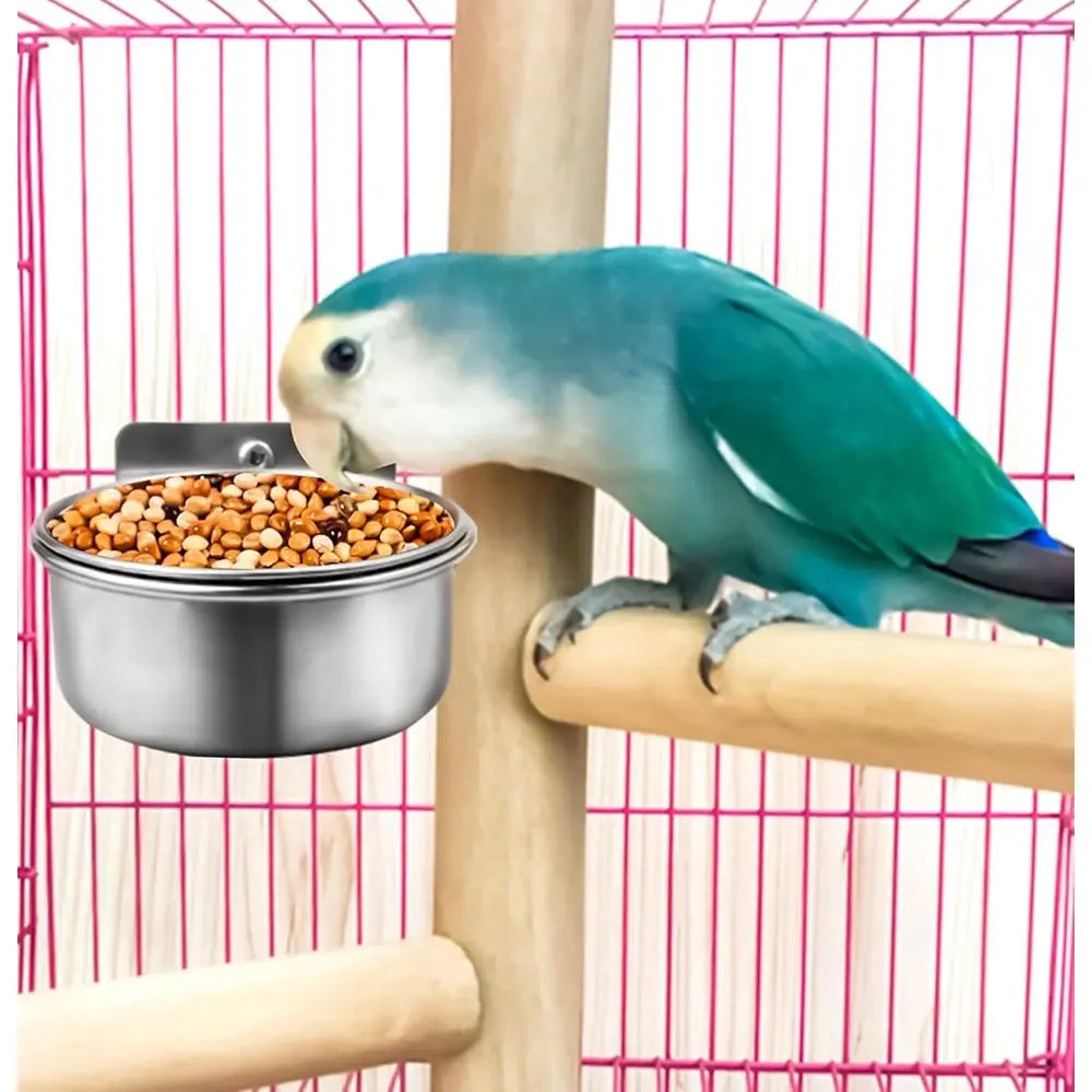 Stainless Steel Bird Feeding Bowls with Clamp, Suitable for Parrots, Cockatiels, Budgies, and Small Animals