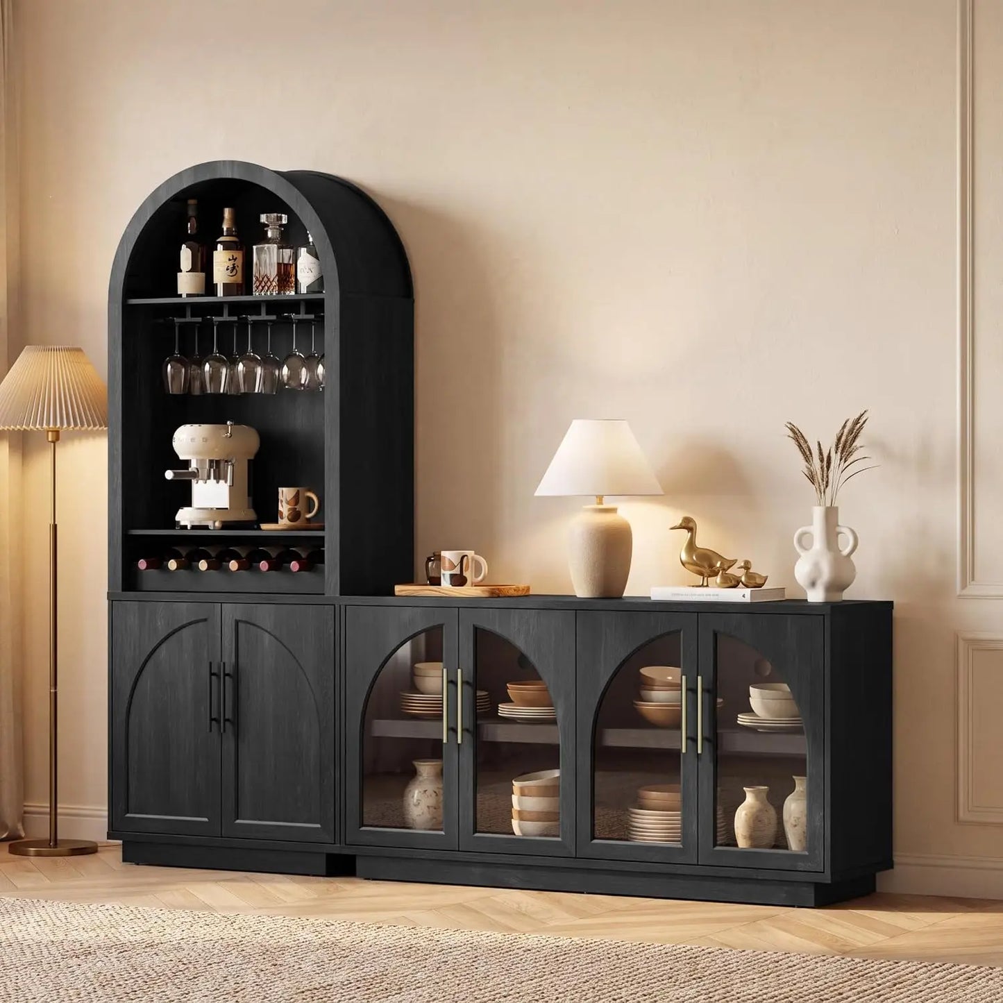 Buffet Cabinet With Glass Doors Modern Arched Sideboard
