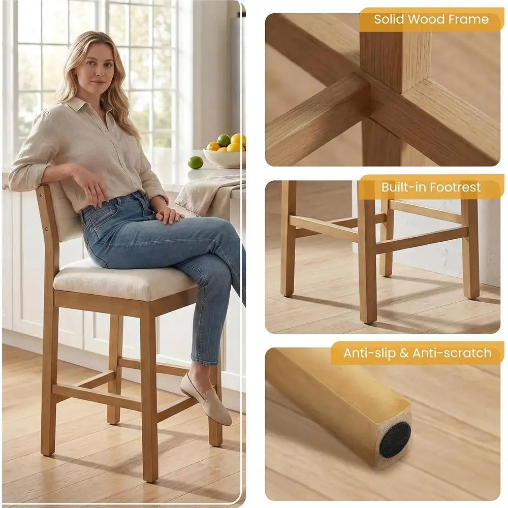 26" Bar Stools Set o 4 Counter Height Bar Stools or Kitchen Counter, ern Upholstered Barstools with Back and Wood Legs Linen Sto The Pet & Home Store