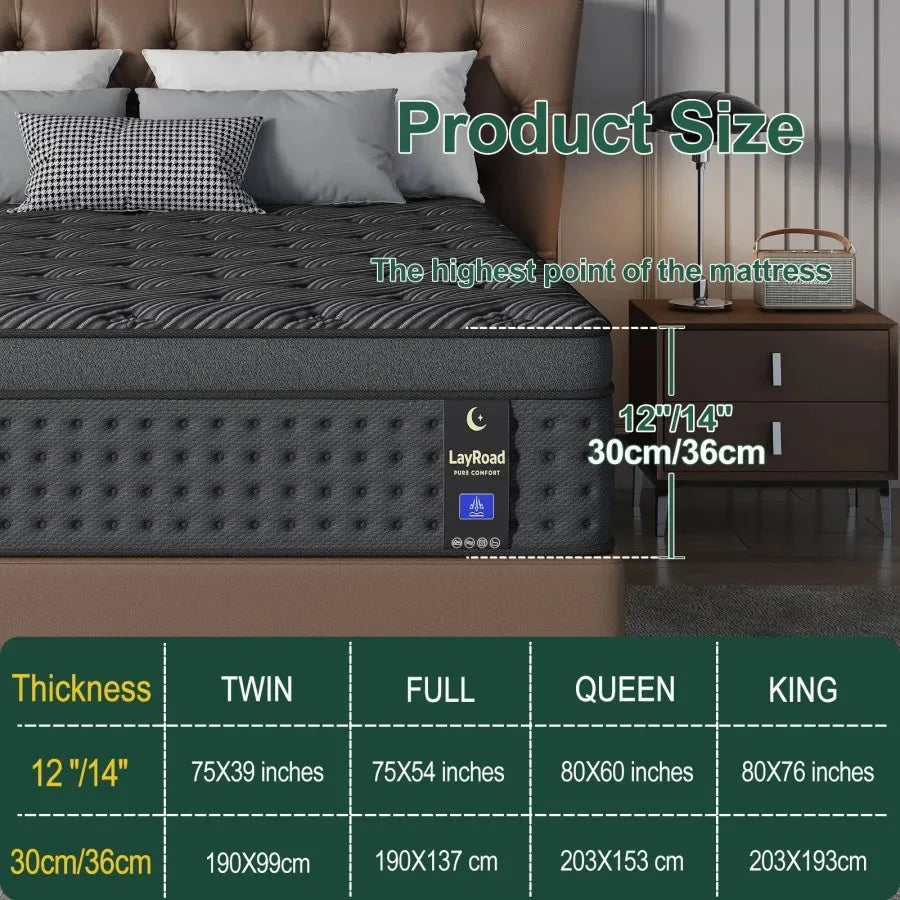 LayRoad 12/14Inch Memory Foam Spring Mattress Single/Double/Queen/King Sizes Boxed Mattress Medium Firmness Pressure Relief The Pet & Home Store