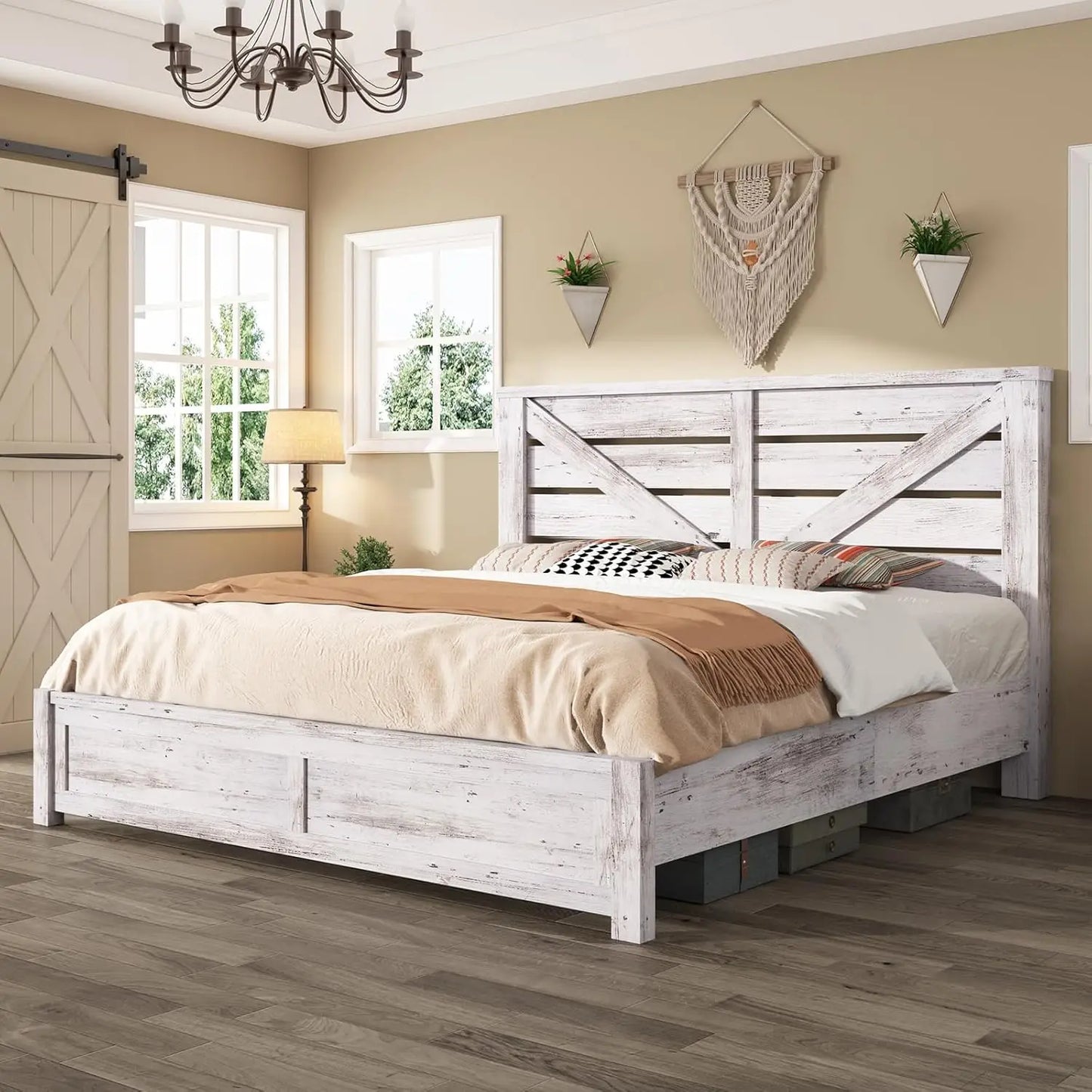 General Use King Bed Frame With Barn Door Headboard Rustic