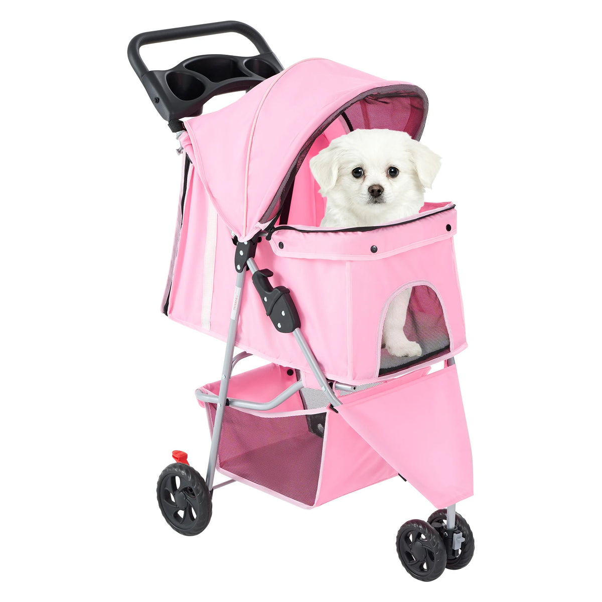 JHK 3 Wheels Foldable Pet Stroller for Small Dogs and Cats Stroller with Mesh Windows Storage Basket Cup Holder for Outdoor Use The Pet & Home Store