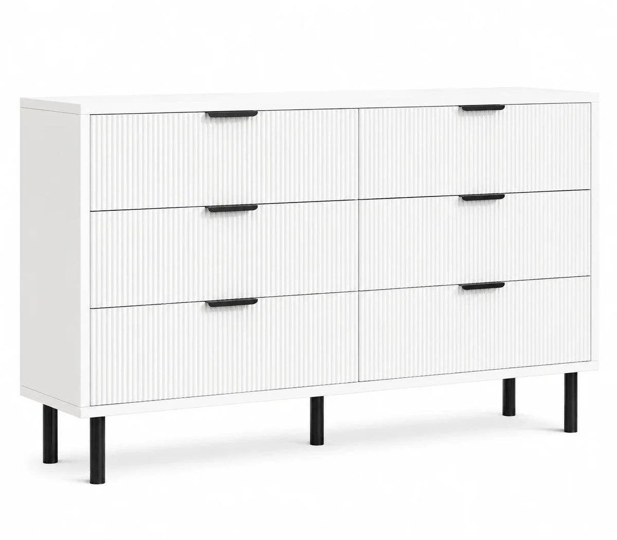 Fluted 6 Drawer Dresser with Metal Legs Wide Storage Cabinet Wood Chest of Drawers Anti Tipping Design Bedroom Living Room Hallway Organizer The Pet & Home Store