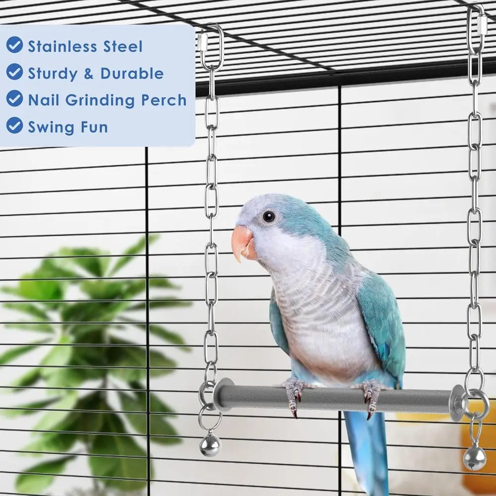 Large Bird Swing, Hanging Heavy Duty Parrot Swings Perches Stand Toys, Claw Grinding Birdcage Accessories for African Grey Cocka The Pet & Home Store