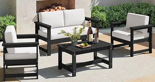HDPE Outdoor 4-Piece Sofa Set With Cushions For All Weather