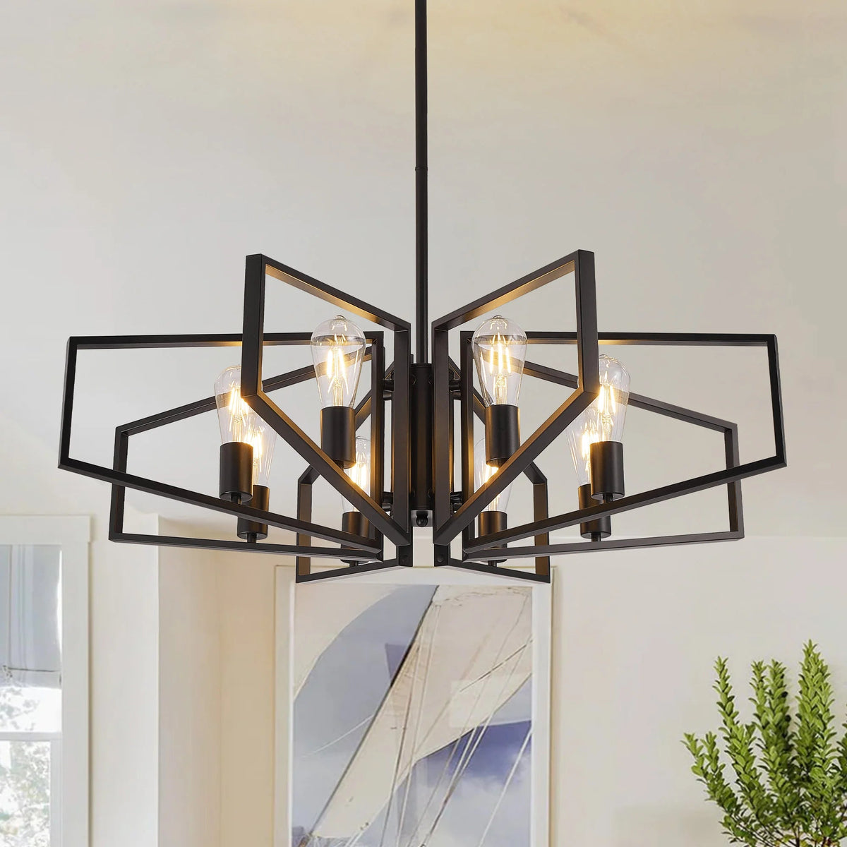 Geometric 8-Light Chandelier With Adjustable Height Iron Frame The Pet & Home Store