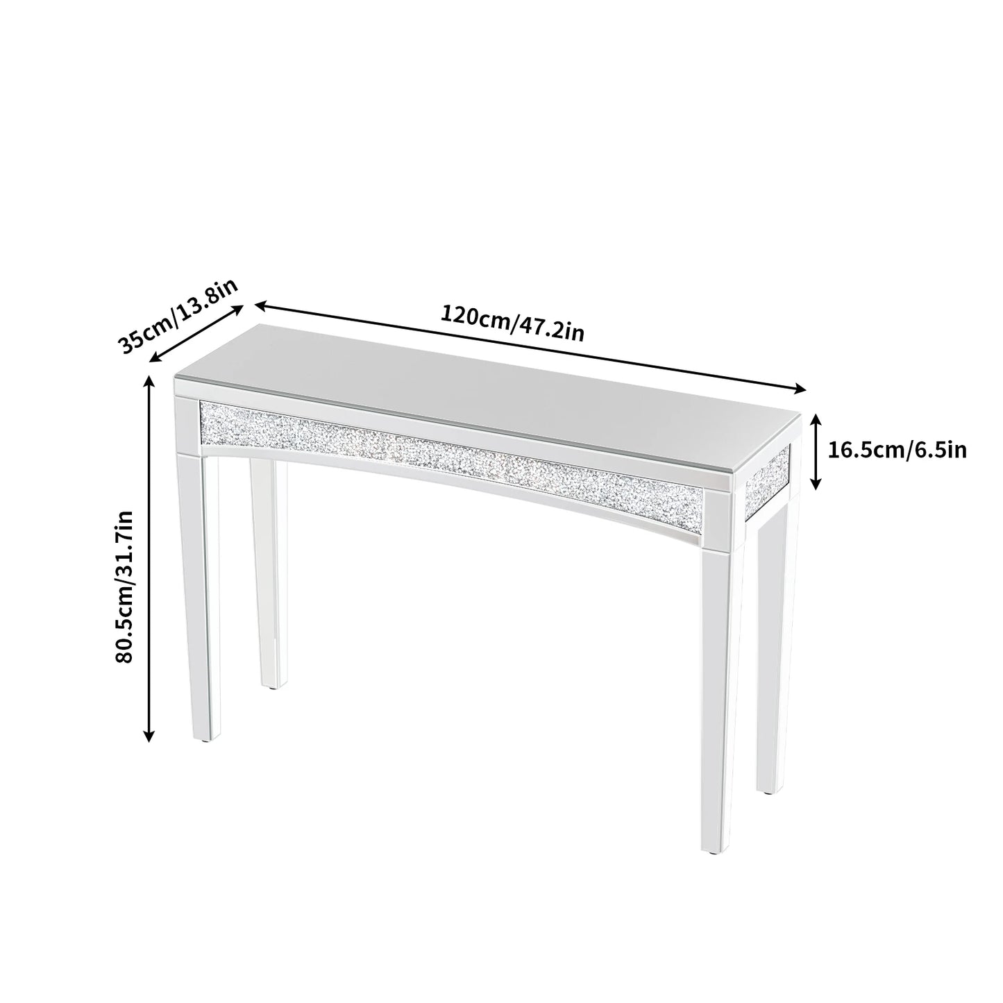 Mirrored Desk Console Table With Crystal Inlay For Living Room
