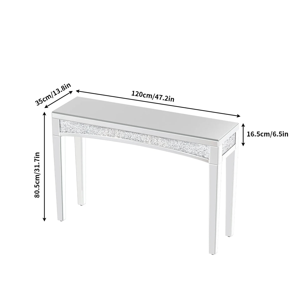 47.2" Mirrored Desk Silver Console Table Mirror Sofa Table with Crystal Inlay Front for Living Room, Entryway, Foyer The Pet & Home Store