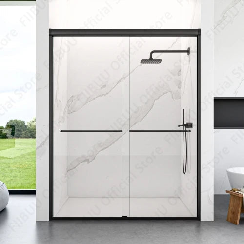 Double Sliding Bypass Sliding Shower Door with Tempered Glass Smooth Rollers Waterproof for Bathroom Semi-Frameless Enclosure The Pet & Home Store