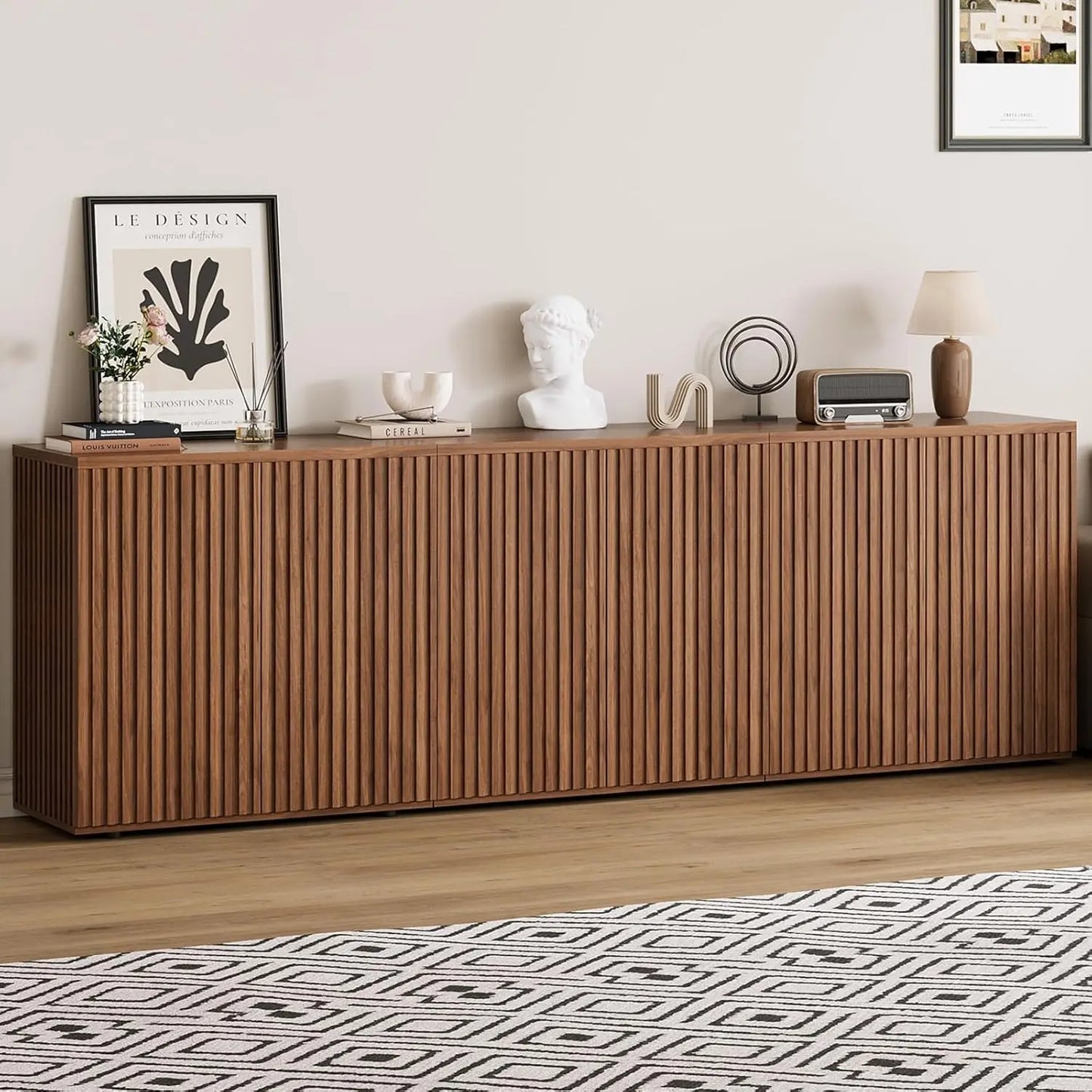 Mid Century Wood Sideboard Buffet Storage Credenza With Arched Doors