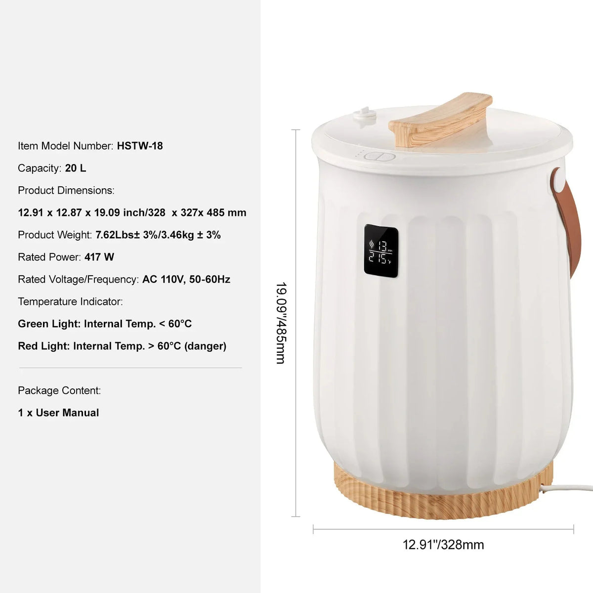 SucceBuy Towel Warmer 20L Large Towel Warmer Bucket with LED Screen Auto Shut Off Child Safety Lock Heat 4-Level Time Adjustable The Pet & Home Store