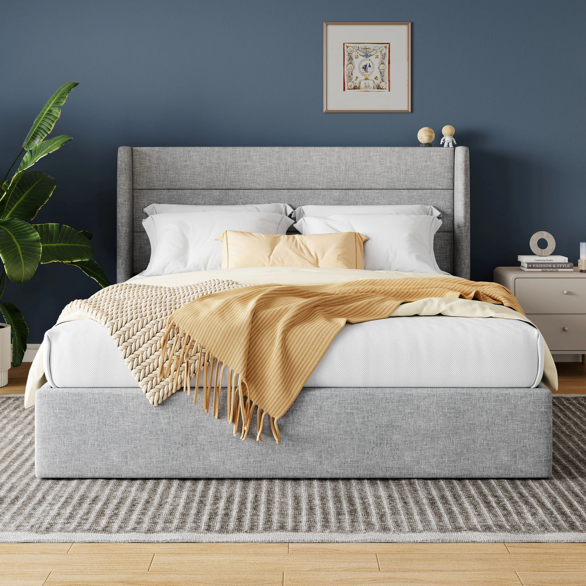 Lift Up Storage Bed with Wingback Headboard | Several Sizes, Colors The Pet & Home Store