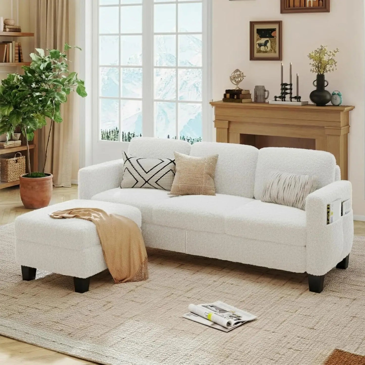 L Shaped Sectional Sofa With Reversible Chaise Boucle Cushion Customized