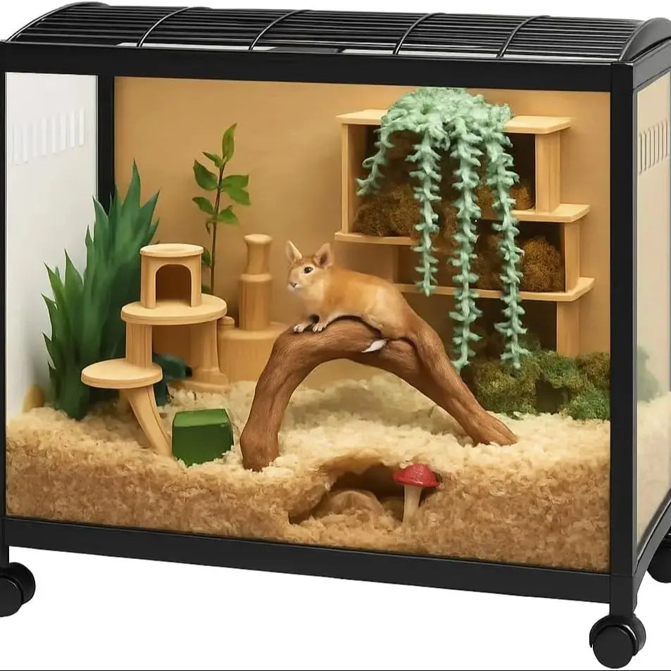 HiMISS Hamster Cage 360 Degree View ChewProof Dual Door Habitat