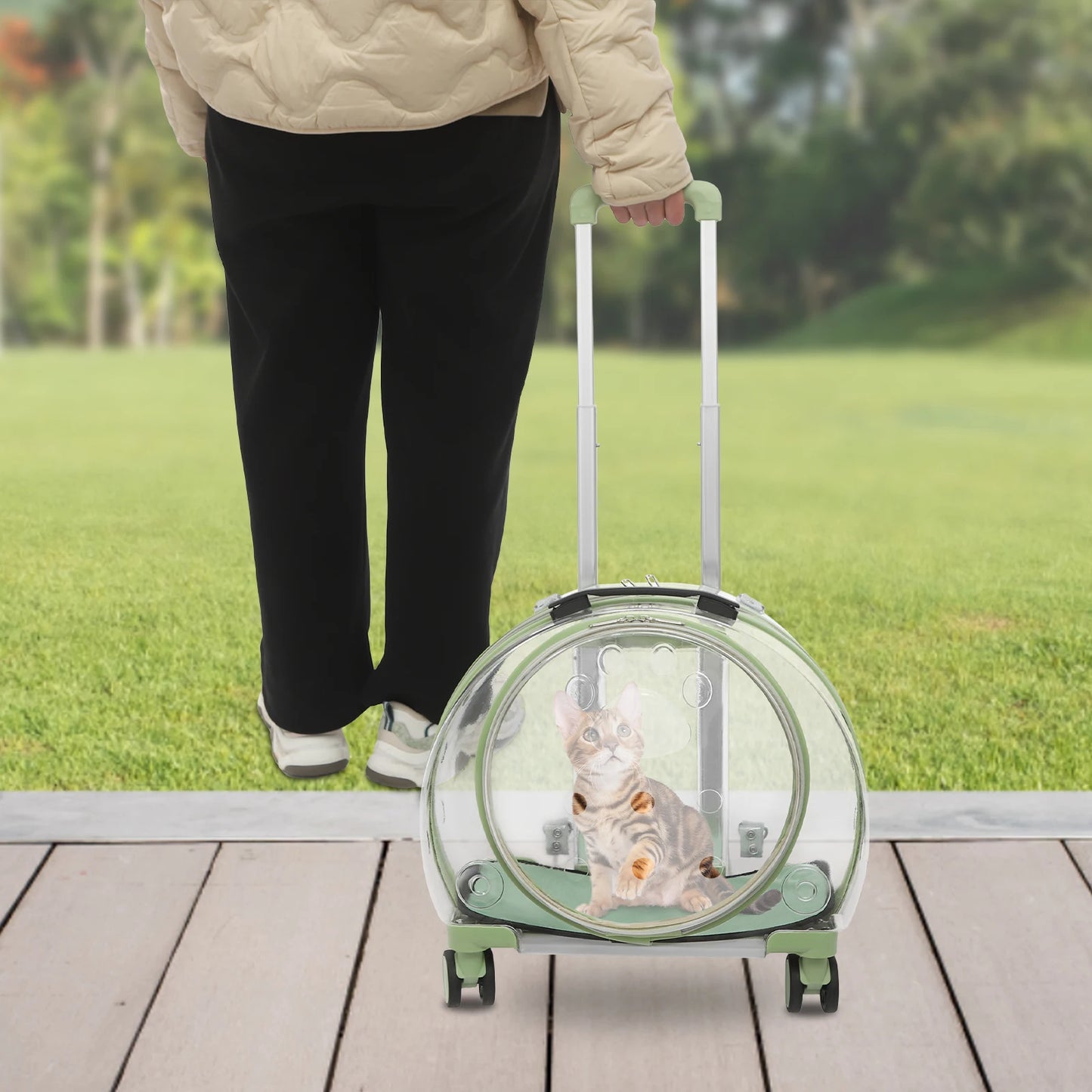 Rolling Cat Carrier With Wheels Telescopic Handle Pet Travel Bag