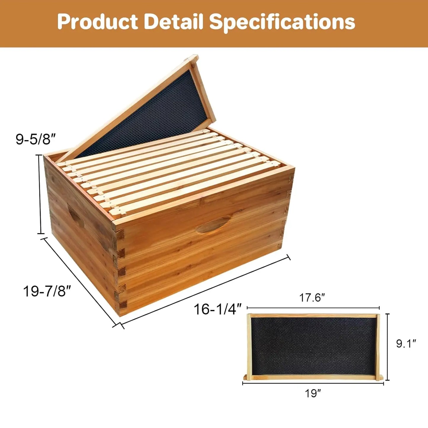10 Frame Deep Brood Bee Hive Box Dipped in 100% Beeswax Wooden Frames Beehive Box for Beginner Beekeeper Beekeeping Supplies