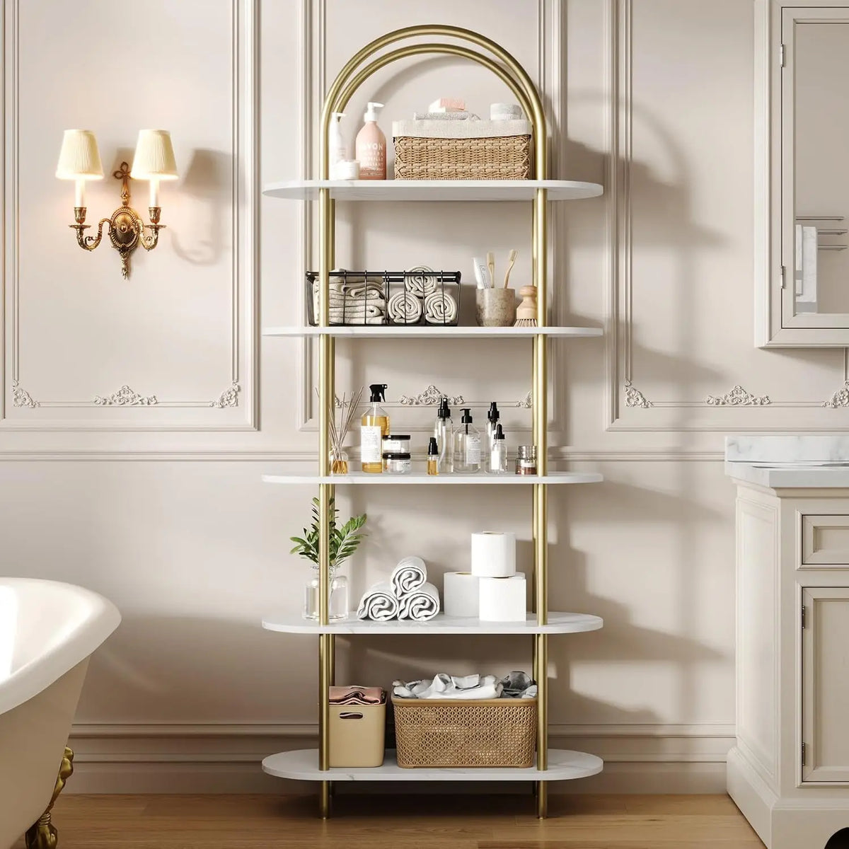 71" Arched Bookshelf 5 Tier Bookcase Open Bookshelf with Metal Frame Plant Stand Freestanding Display Rack Tall Shelving The Pet & Home Store