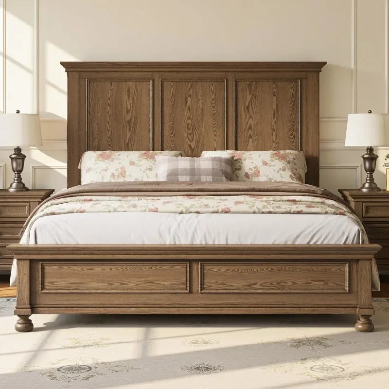 Amerlife Solid Wood King Bed Frame With Heavy Duty Slats