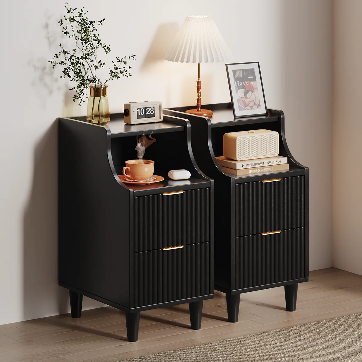 UGTOO Modern Nightstand With Two Drawers And Open Shelf The Pet & Home Store