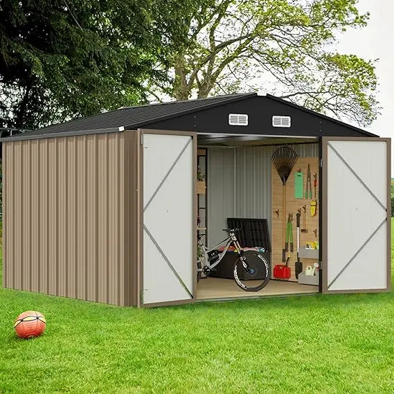 10 X 8 FT Shed Outdoor Storage Sheds Metal Garden Shed with Lockable Door Outside Waterproof Tool Sheds for Backyard