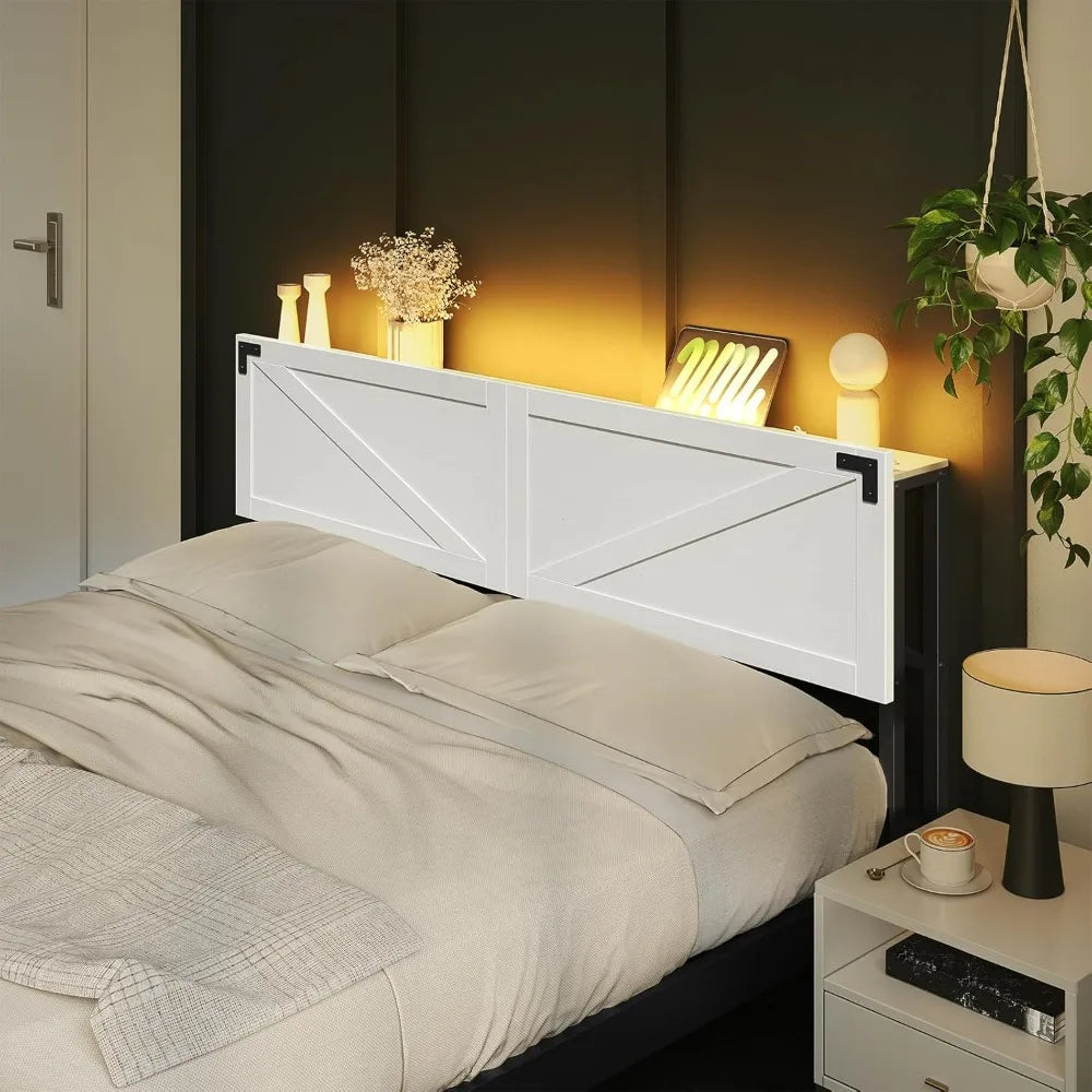 DAFIFY Farmhouse Headboard With 2 Outlets 4 USB Ports LED