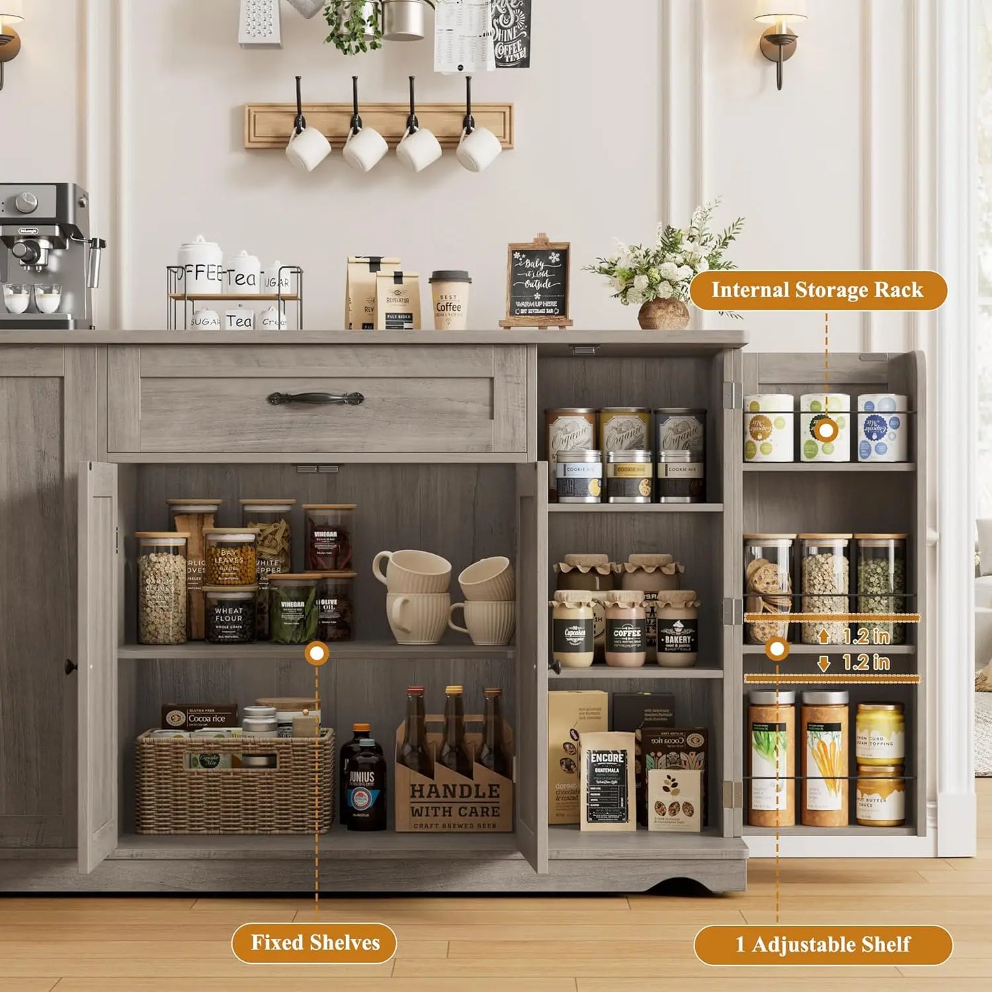 Rolling Kitchen Island Cart With Storage Drawers And Adjustable Shelves