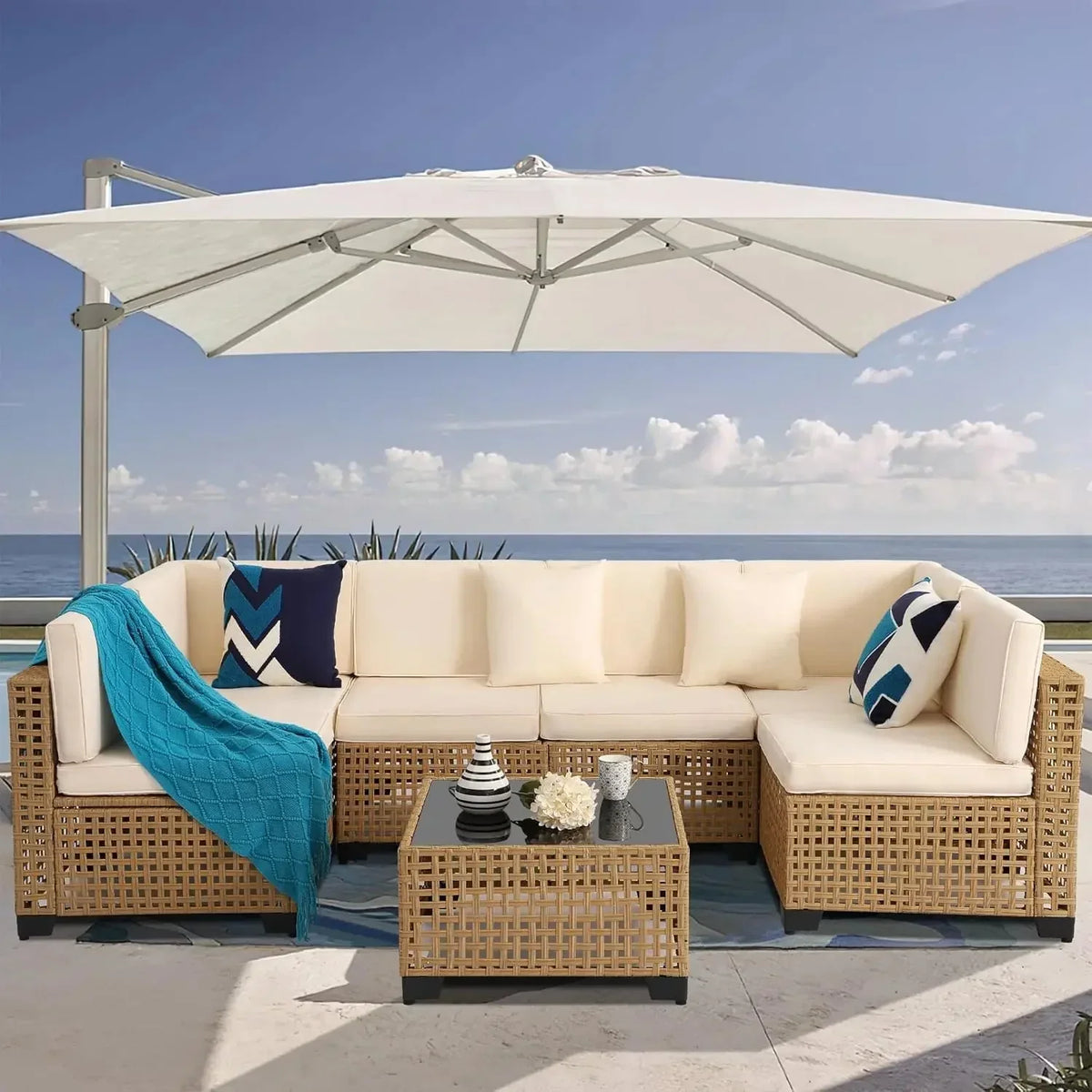7 Pack All Weather PE Rattan Modular Sectional Conversation Patio Set, Custom The Pet & Home Store