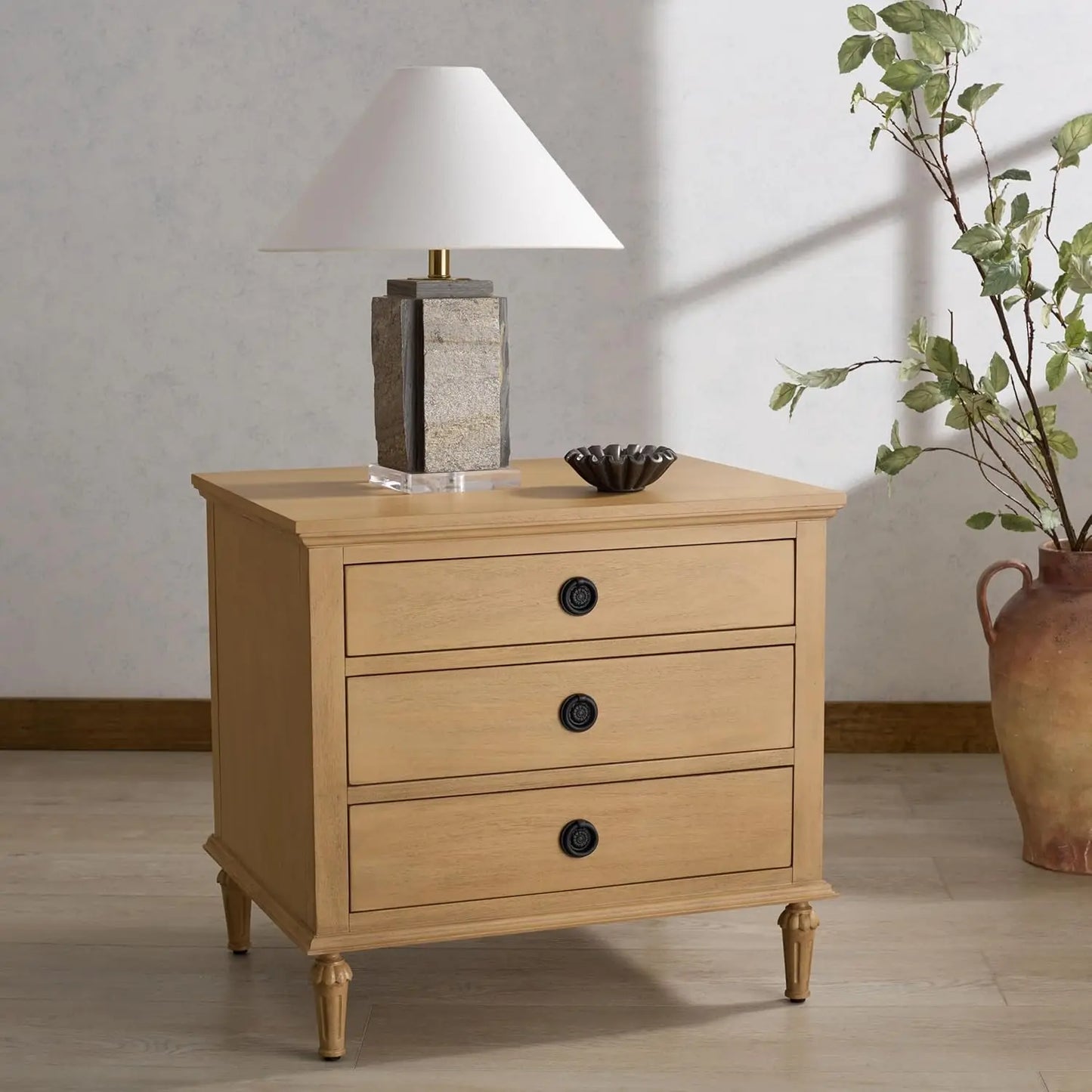 Lisabet 3 Drawer Wood Nightstand Minimalist Fully Assembled