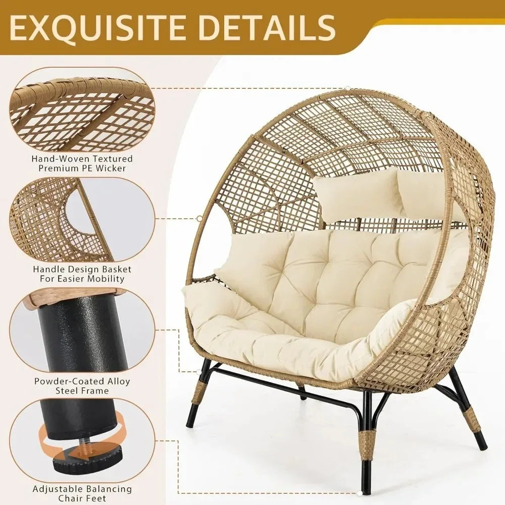 Double Egg Outdoor Lounge Chair With Thick Cushions