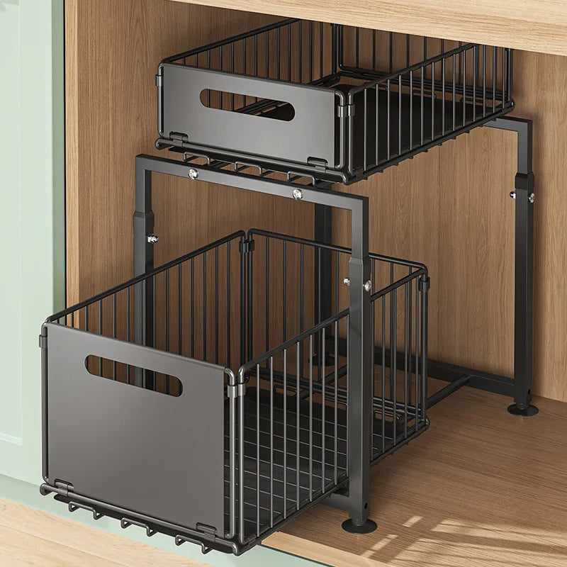 2 Tier Slide Out Cabinet Organizer Heavy Duty, Under Sink Storage Shelf for Kitchen Bathroom, Adjustable Metal Shelf 1/2 Pack The Pet & Home Store
