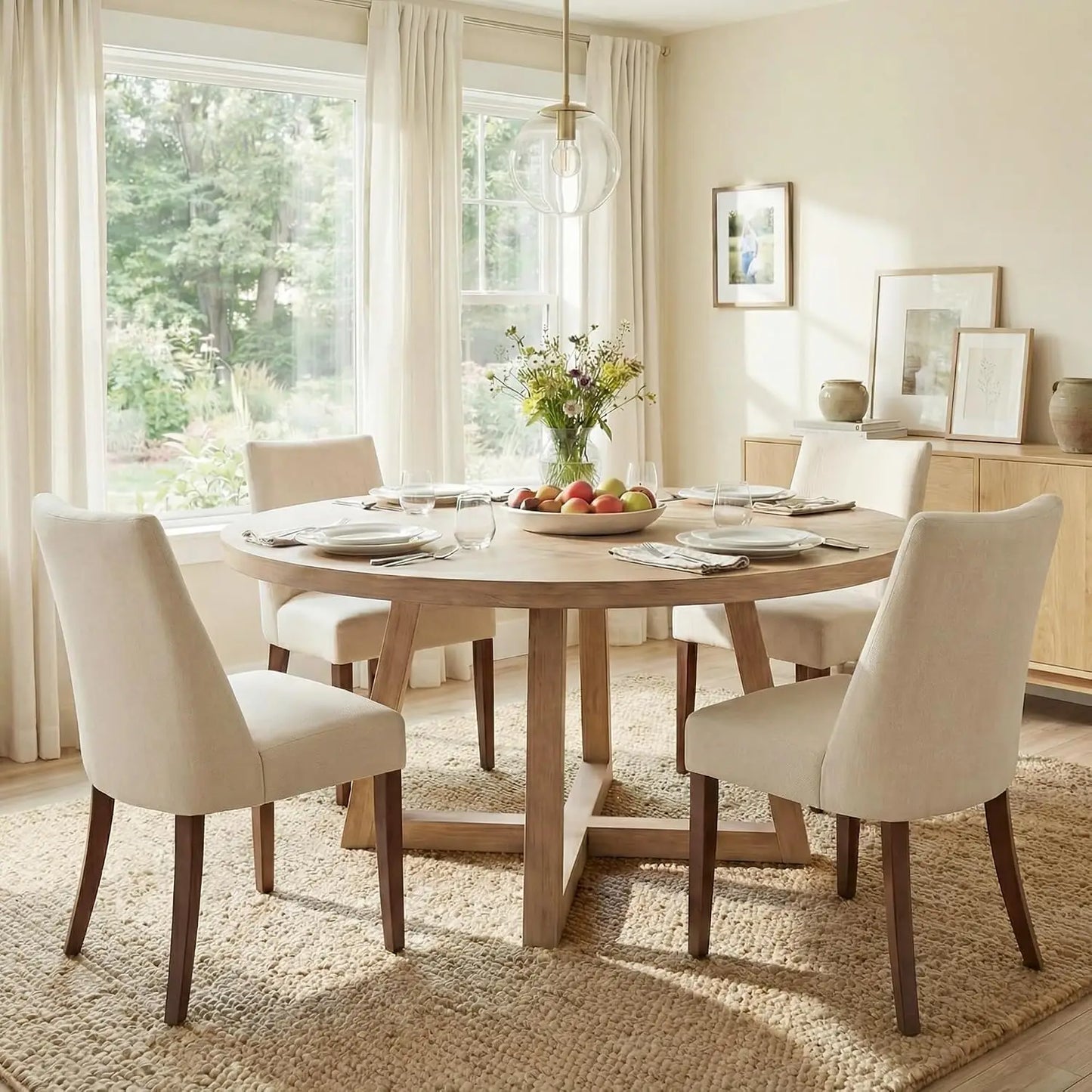 Wooden Upholstered Dining Chairs Set of 4, Farmhouse Fabric Kitchen Chair, Mid Century for Restaurant, Custom