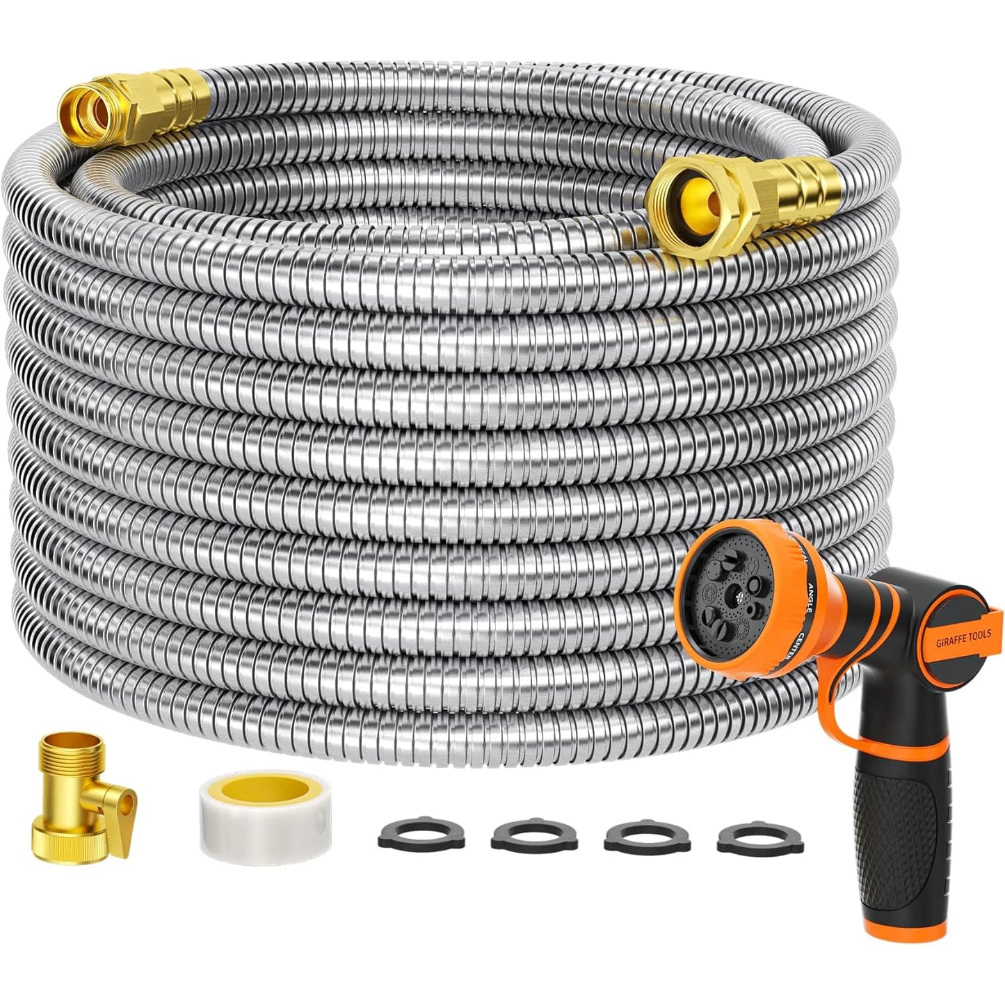 Giraffe Tools 304 Stainless Garden Hose With 9 Pattern Nozzle