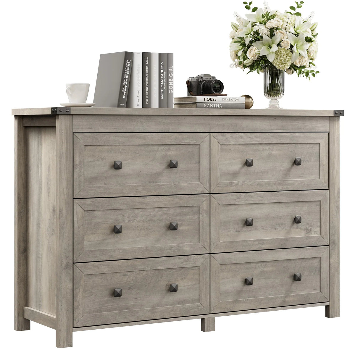 Wood 6 Drawer Dresser, 47" Wide Modern Double Chest of Drawers for Bedroom Nursery, Large Dresser Storage Cabinet The Pet & Home Store