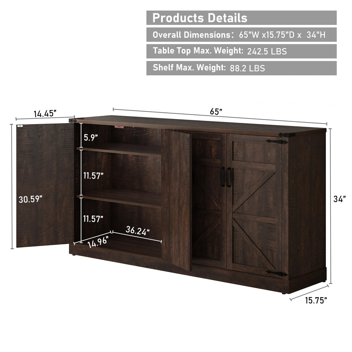QiaoShiRen Farmhouse Buffet Cabinet With Drawers And Doors The Pet & Home Store