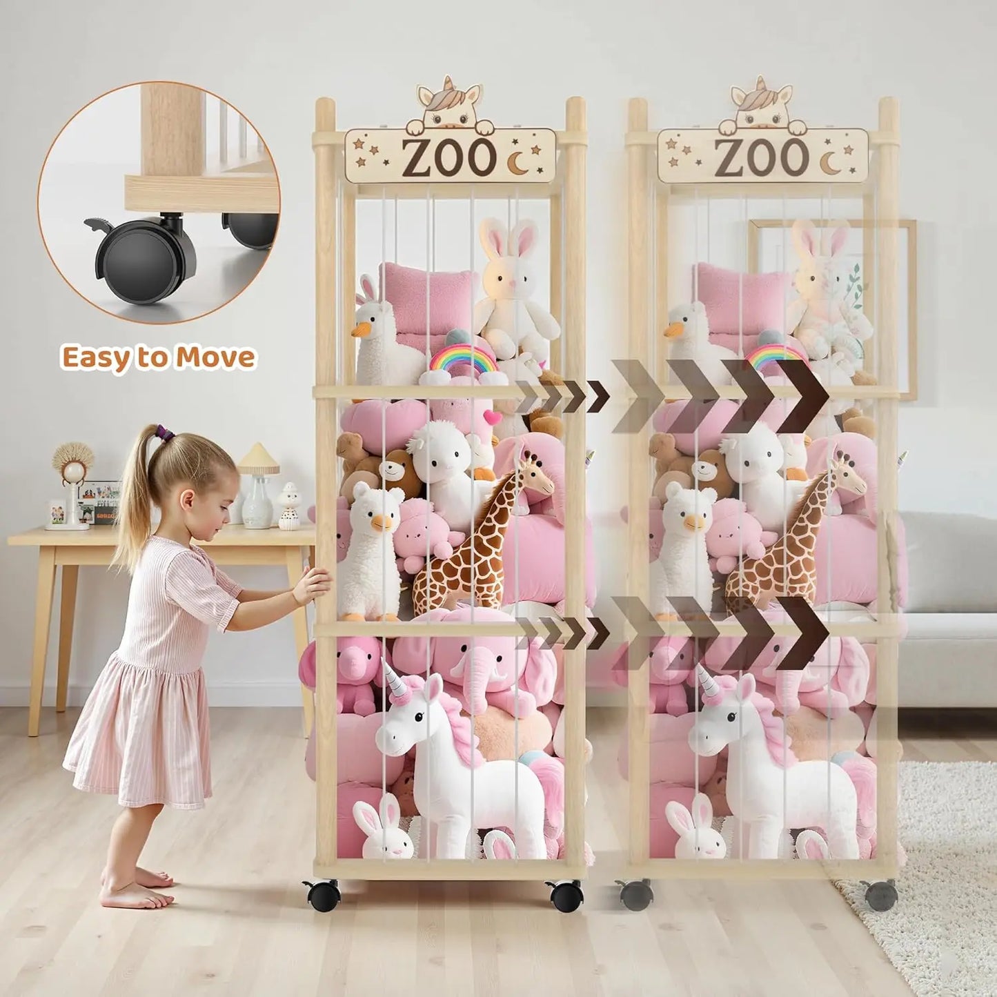 Durable Wooden Stuffed Animal Storage Tower With Wheels