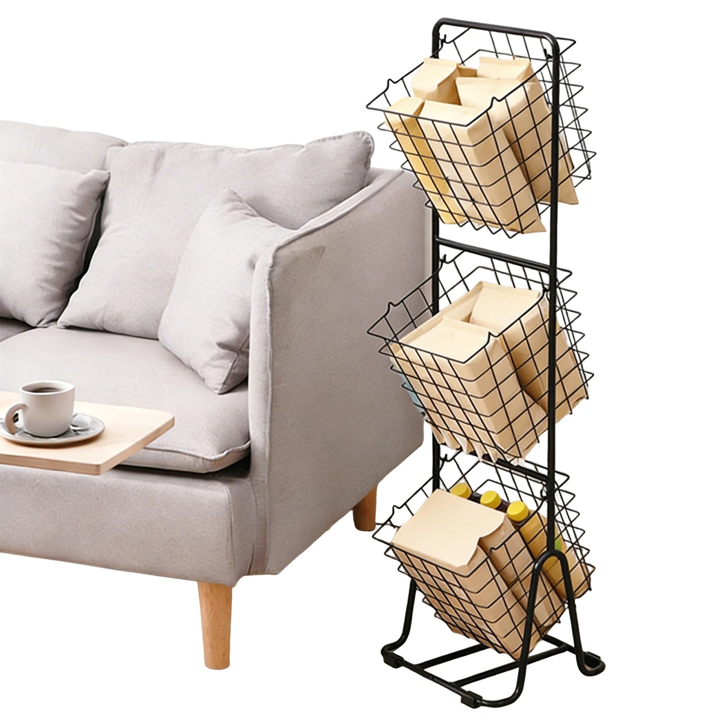 3-Tier Floor Standing Storage Basket Metal Wire Fruit Vegetable Rack for Kitchen Rolling Baskets Space Saving Organizer Stand