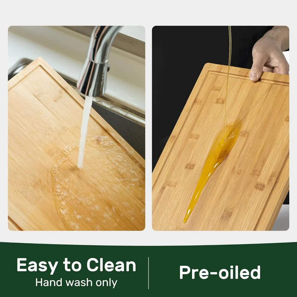 Extra Large Bamboo Cutting Board with Juice Groove and Handle for Kitchen Charcuterie Vegetables Cheese