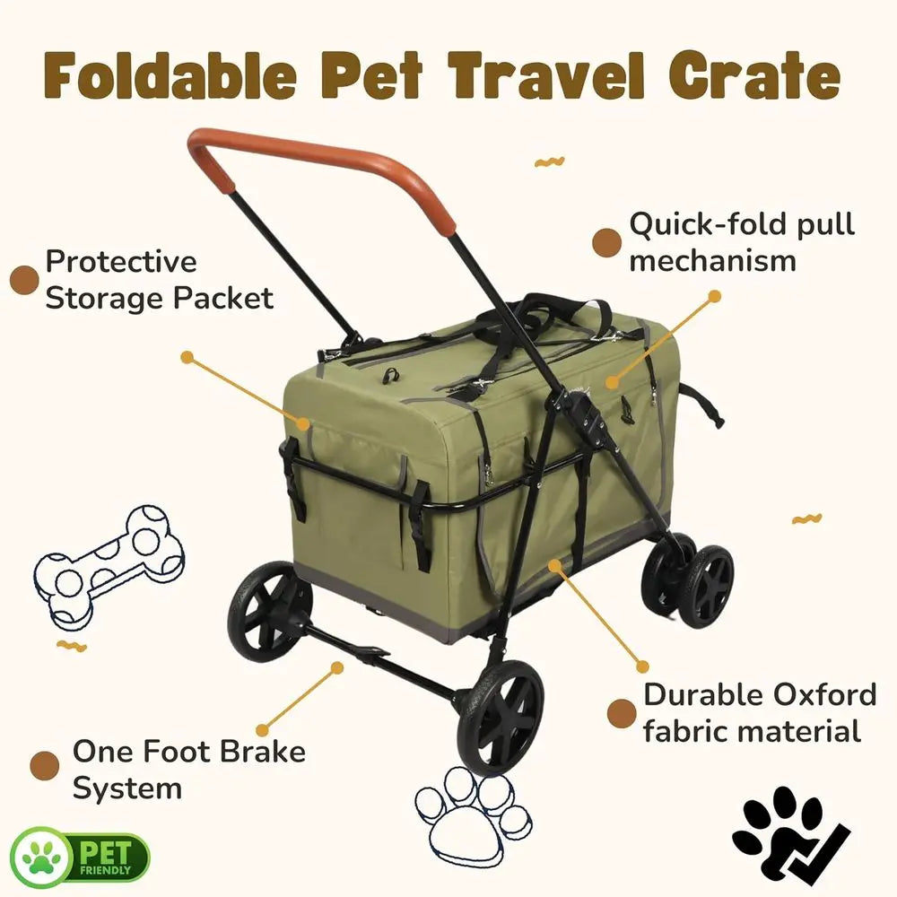 Ticify 2in1 Pet Stroller With Detachable Carrier For Travel