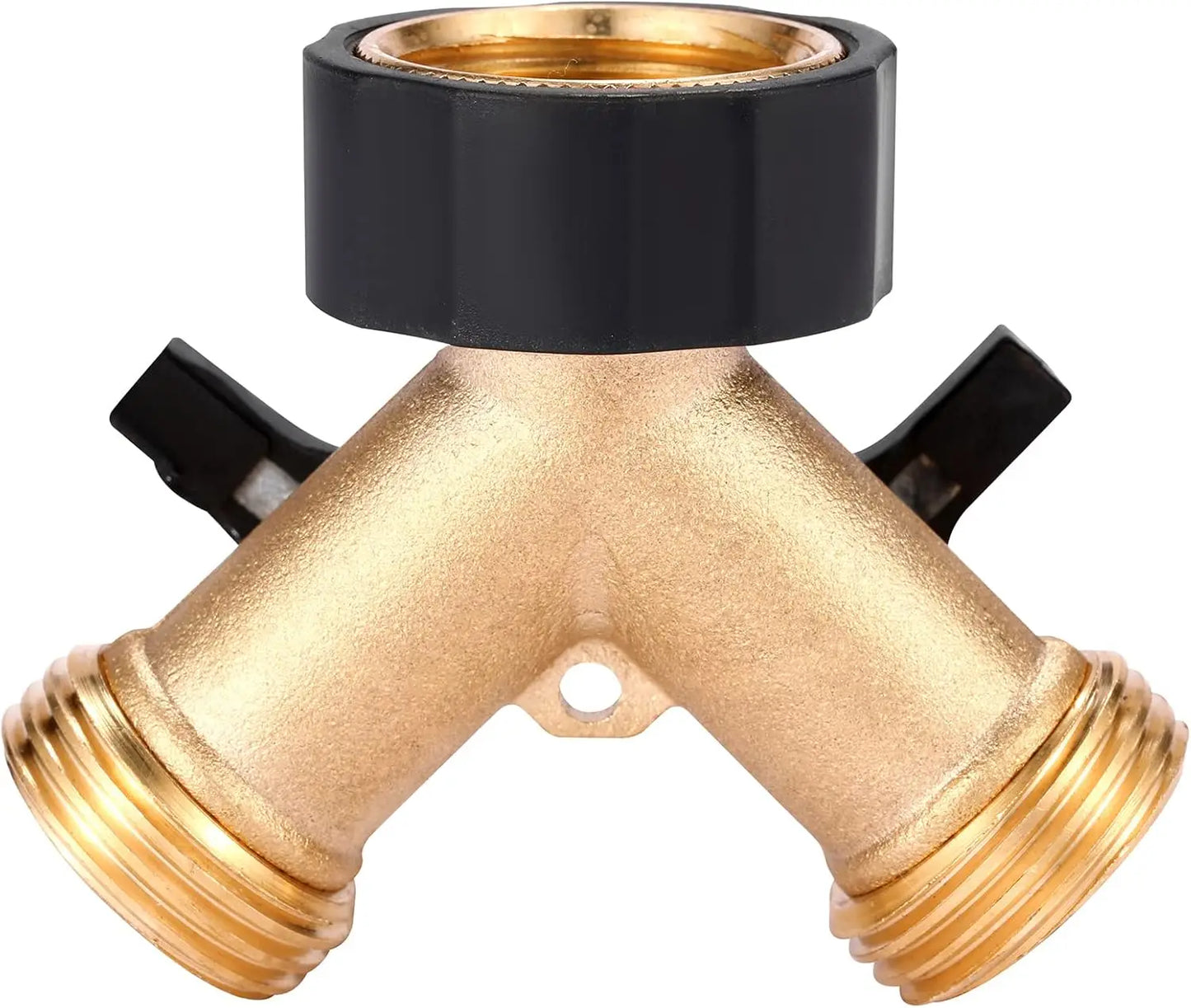 Heavy Duty Brass Garden Hose Splitter 2 Way Y Connector with Shut Off Valves for Standard Faucets