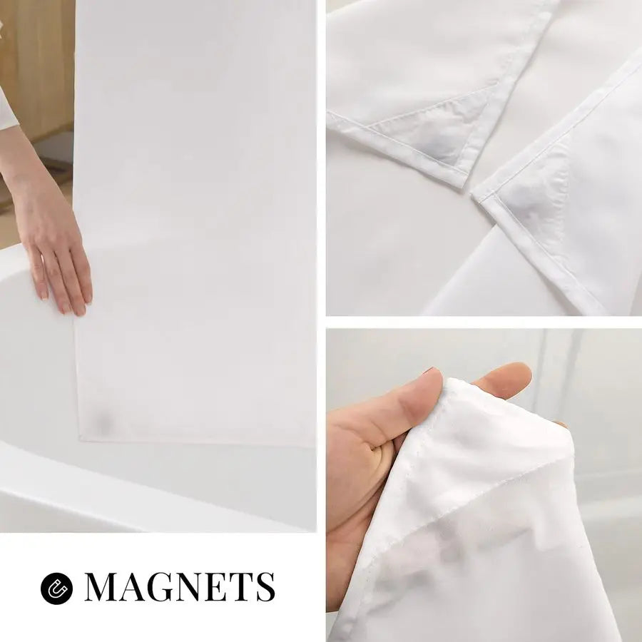 White Fabric Shower Curtain Set With Cotton Blend Waffle Weave