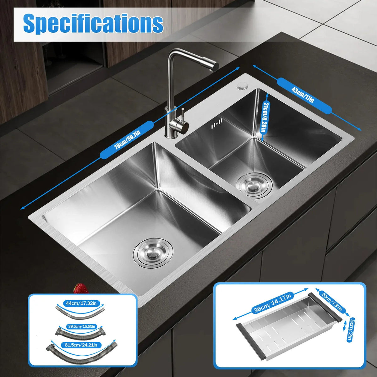 Stainless Steel Double Bowl Drop-in Kitchen Sink Noise Reduction Efficient Drainage Anti-Condensation Easy to Clean The Pet & Home Store
